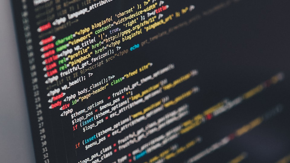 Software source code on screen representing developer ownership